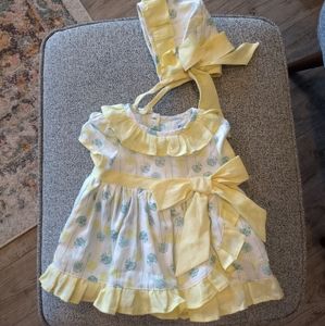 Yellow Flower Dress With Bonnet